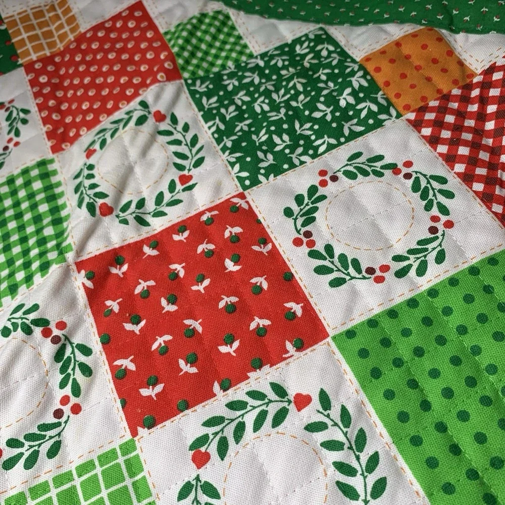 Vintage Kitchen Works Quilted Patchwork Christmas‎ Half Apron w Tie Back